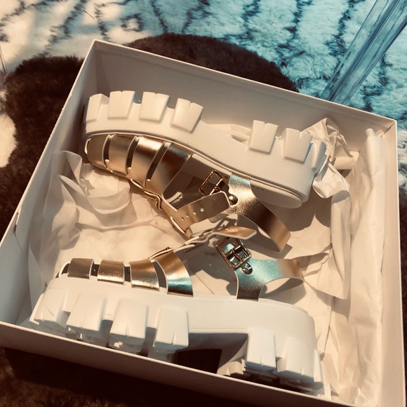 Prada Gold Rubber Monolith sandals - Picture 2 of 10